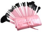 32 pinceis +case de couro preto e rosa